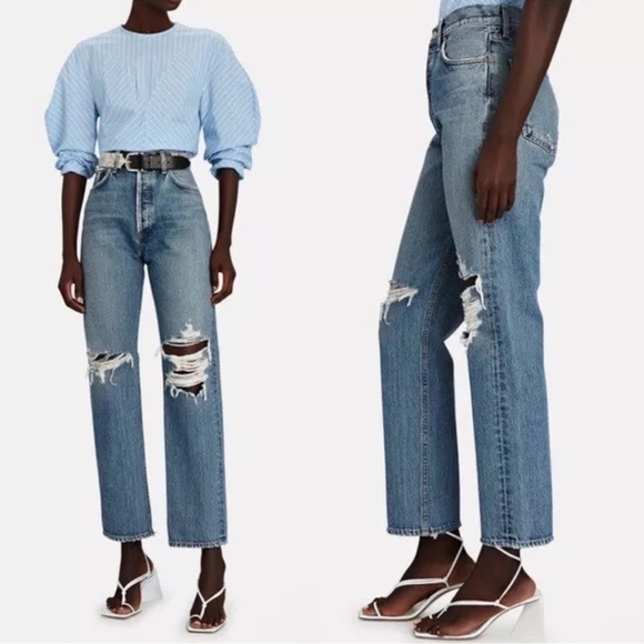 Agolde 90s Pinch Waist High Rise Straight Leg Distressed Jeans Size 26 - Picture 2 of 16